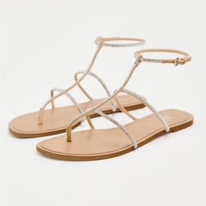 NEW Zara Rhinestone Strap Sandals
